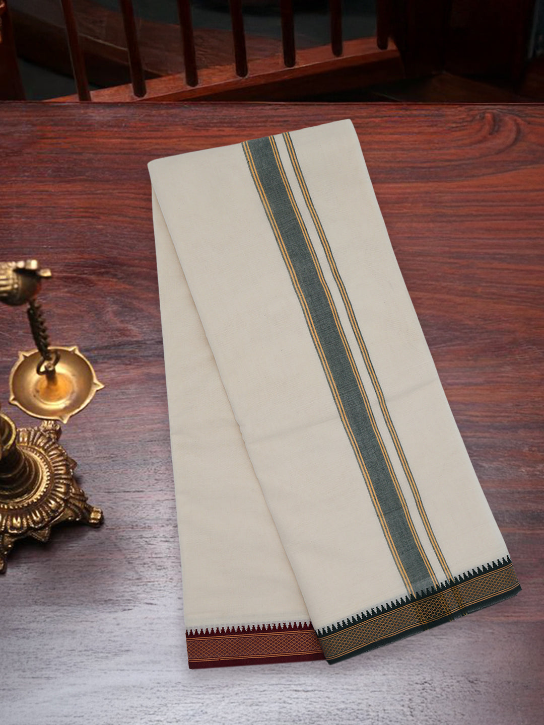 Men Kora Cotton Mayilkhan Border Panchakacham Set 5Khan (9+5)