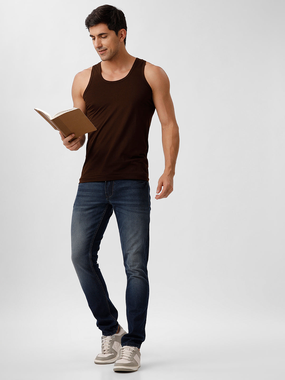 Men 100% Combed Cotton C.Brown Vest RN Sukra (Pack of 2)
