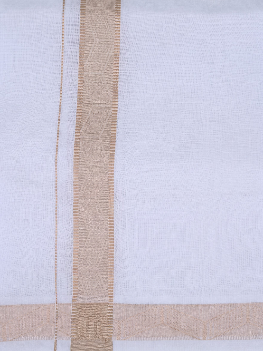 Single Layer Cotton Blend White Dhoti With Beige Jacquard Design Border ELC03