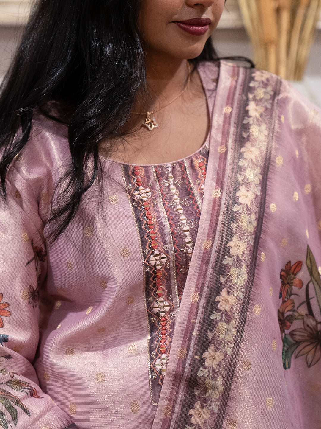 Women Pink MM Silk Printed Kurti Set EKS108