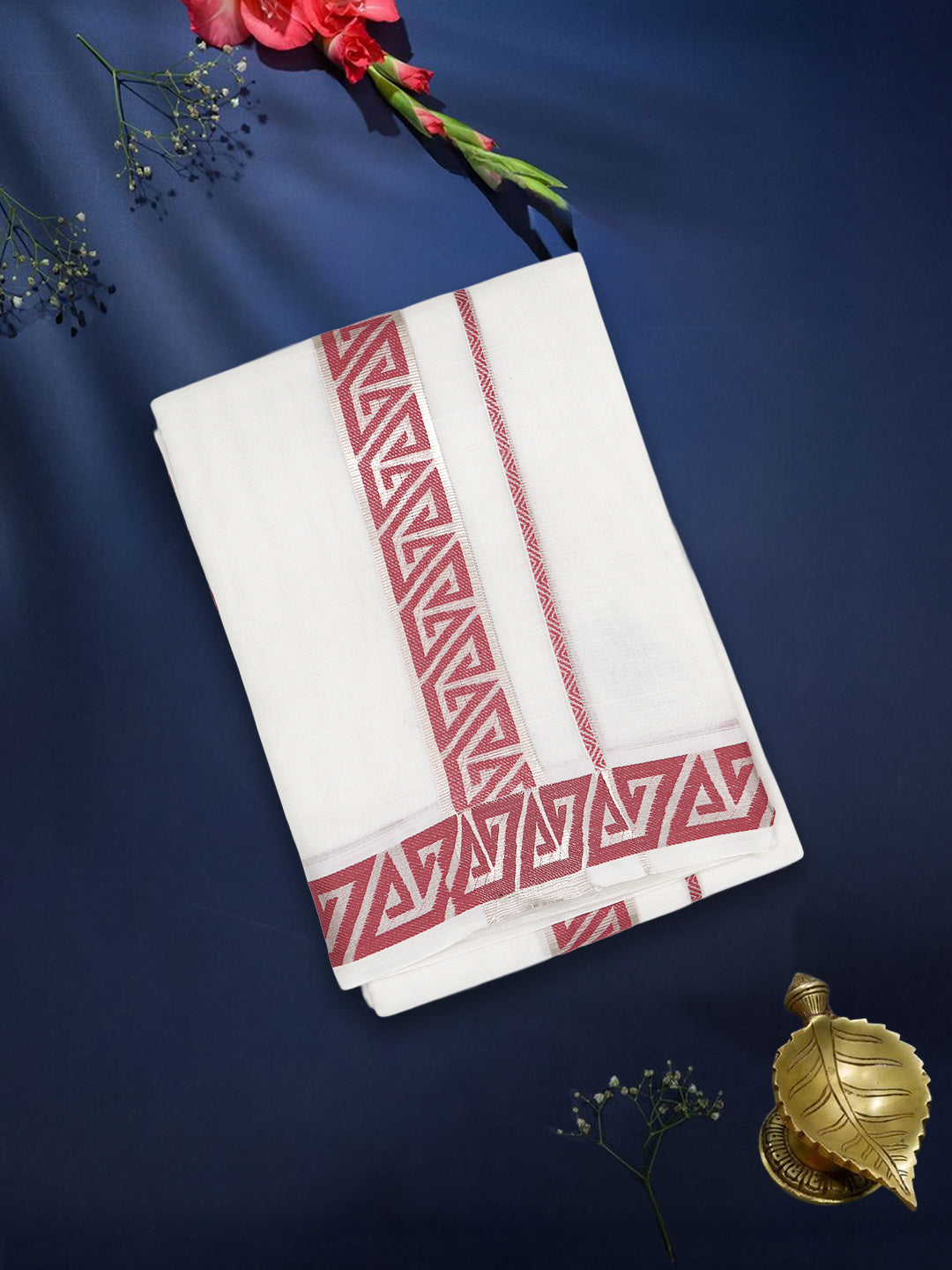 Men Premium Cotton Double Layer White Dhoti with Fancy Border Luxury Club LC25