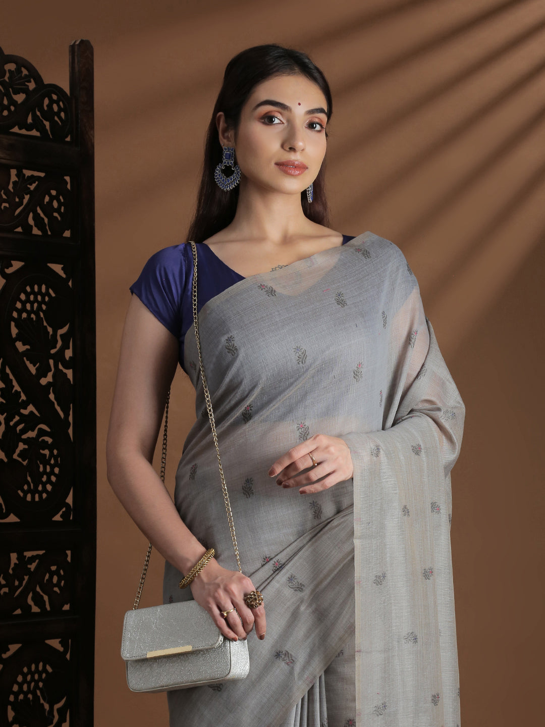 Women Grey Cotton Weaving Saree PCS251