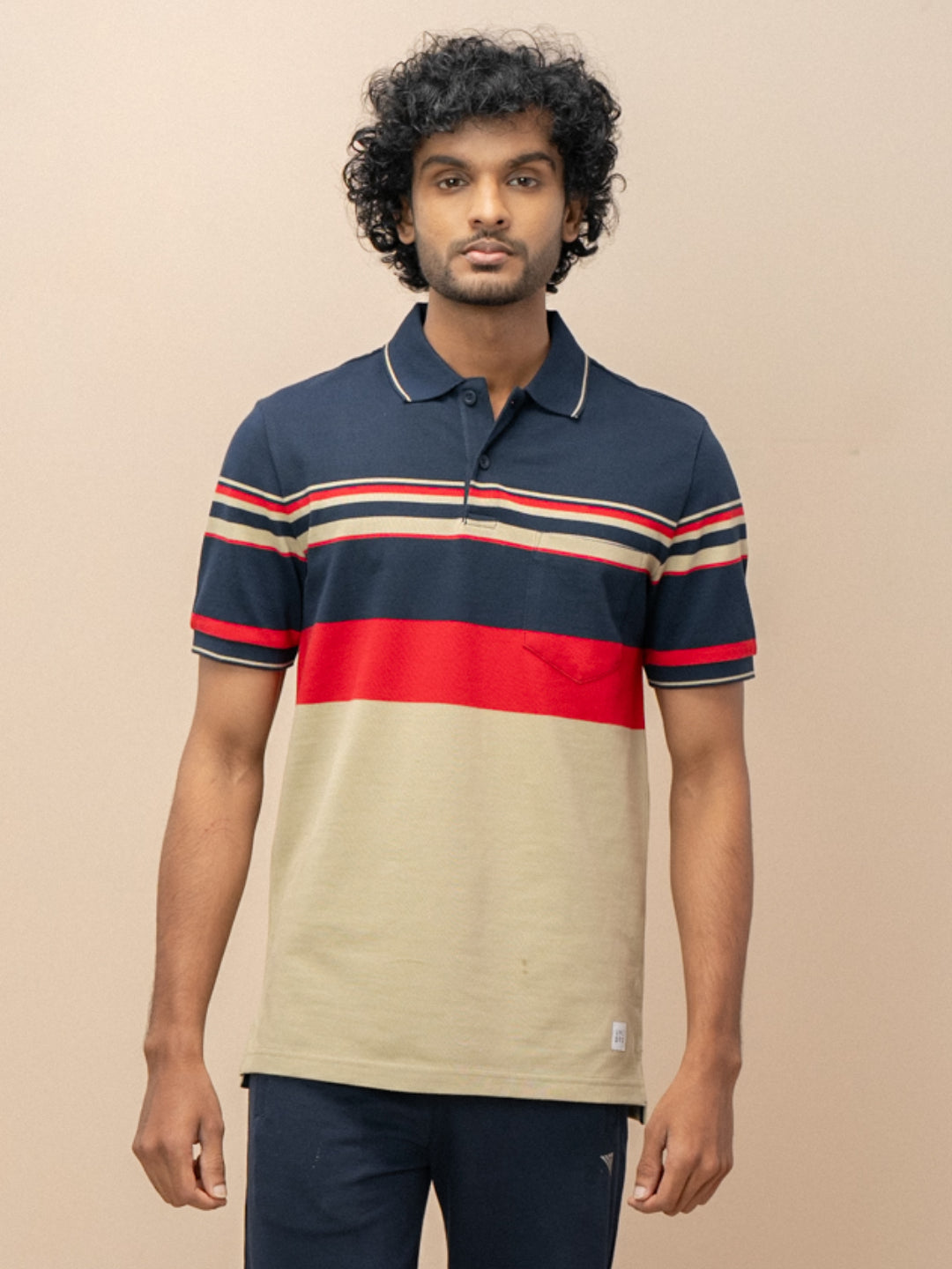 Men Smart Fit Engineered Polo T-Shirt Navy with Green EN18