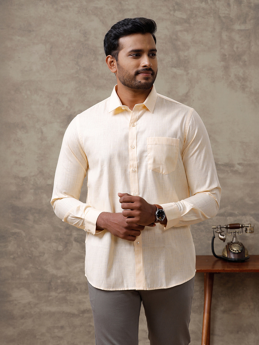 Men Cotton Rich Shirt  Light Orange T44 TT2