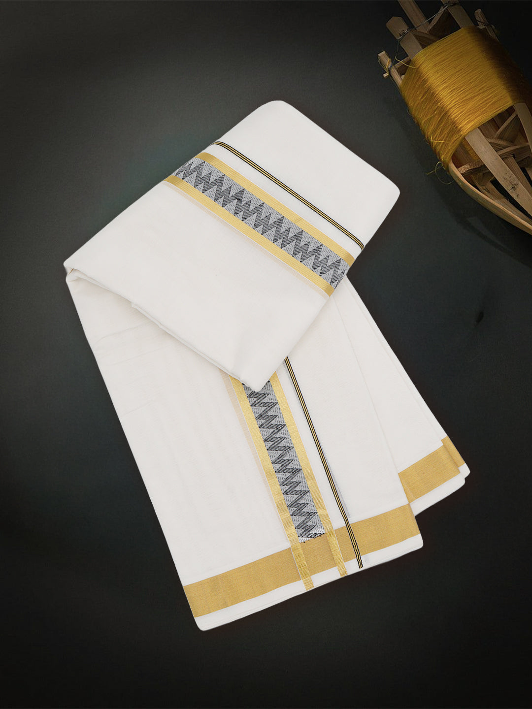 Men Premium Handloom Off White Dhoti with Fancy Border HLM71