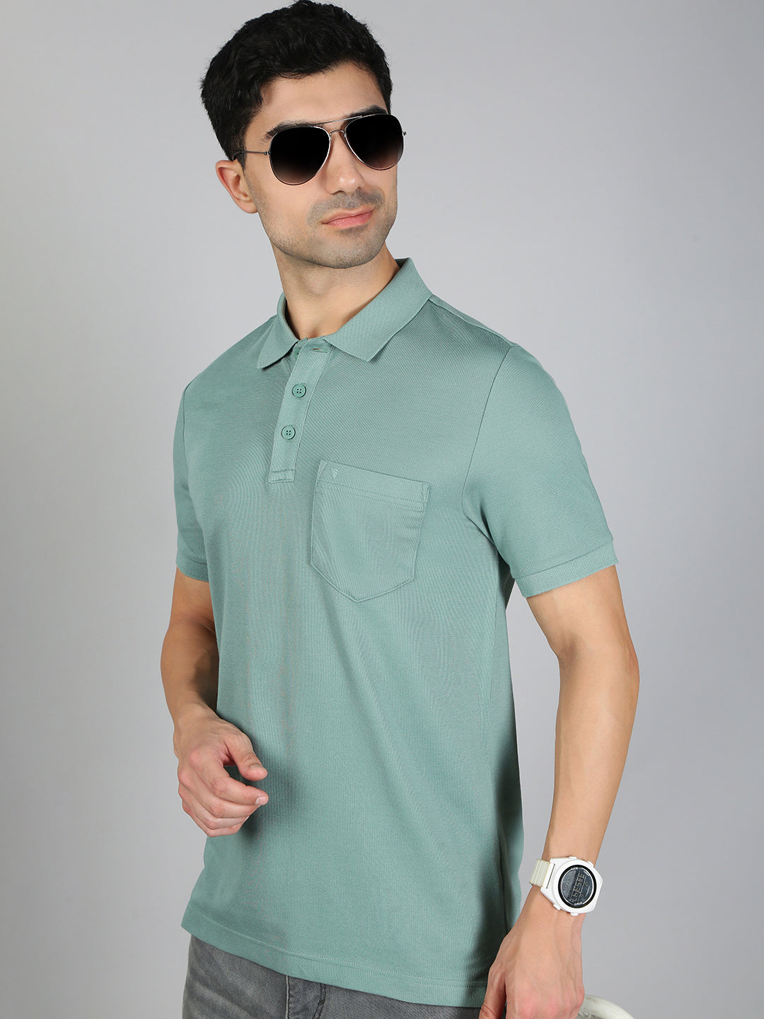 Men Cotton Rich Smart Fit Expert Polo T-Shirt Sage Green EP39