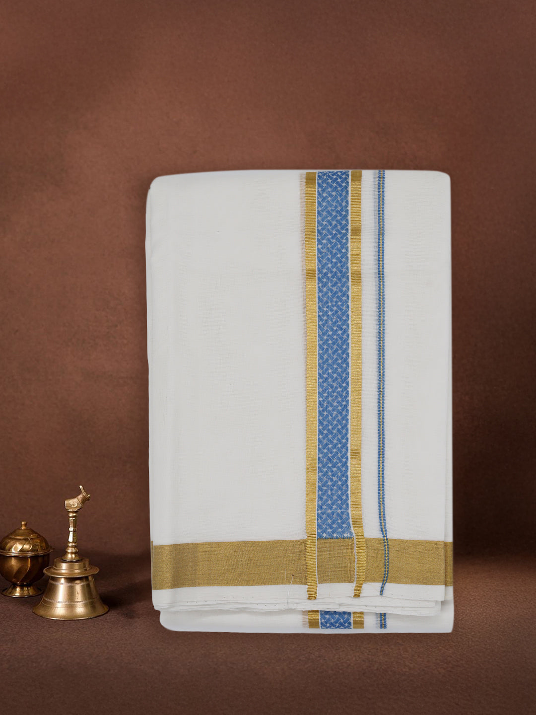 Men Premium Handloom Off White Dhoti with Fancy Border HLM83