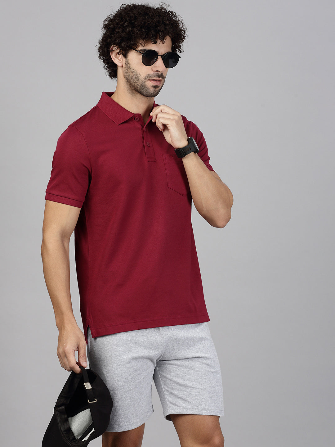 Men Maroon T-shirt and Grey Shorts Combo