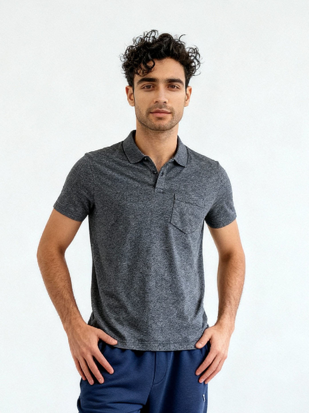 Men TENCEL™ Modal Fibers with Micro technology Polo T-Shirt Black Grindle EMP2