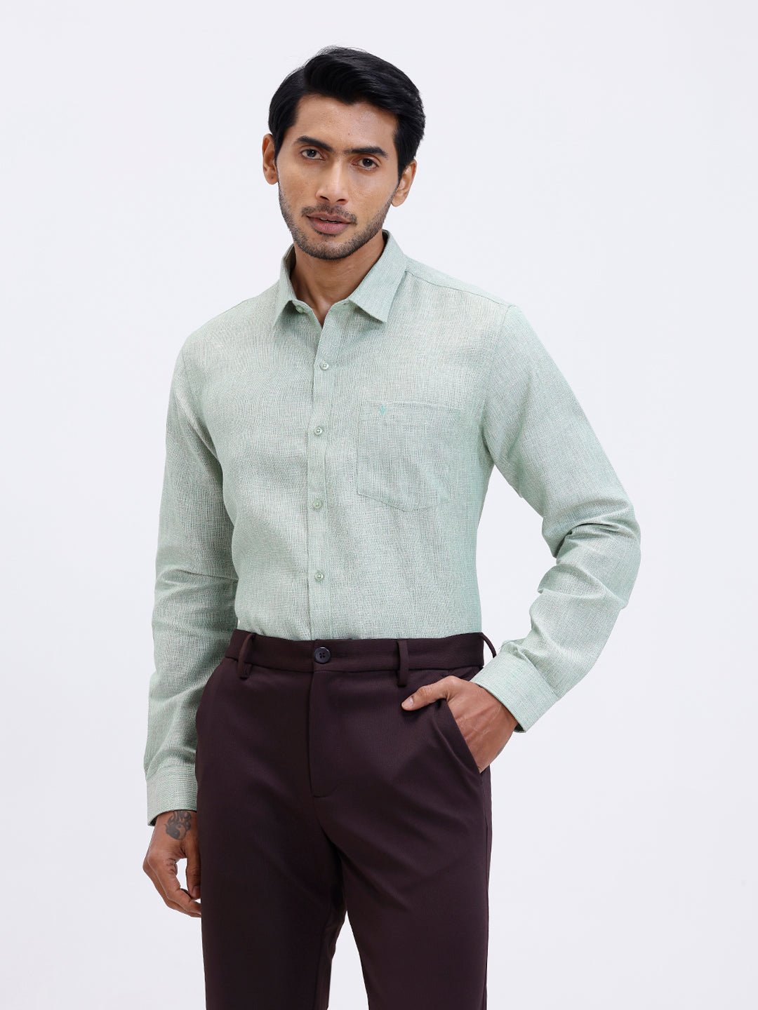 Men Cotton Rich Shirt Green Trendy 12 YL1