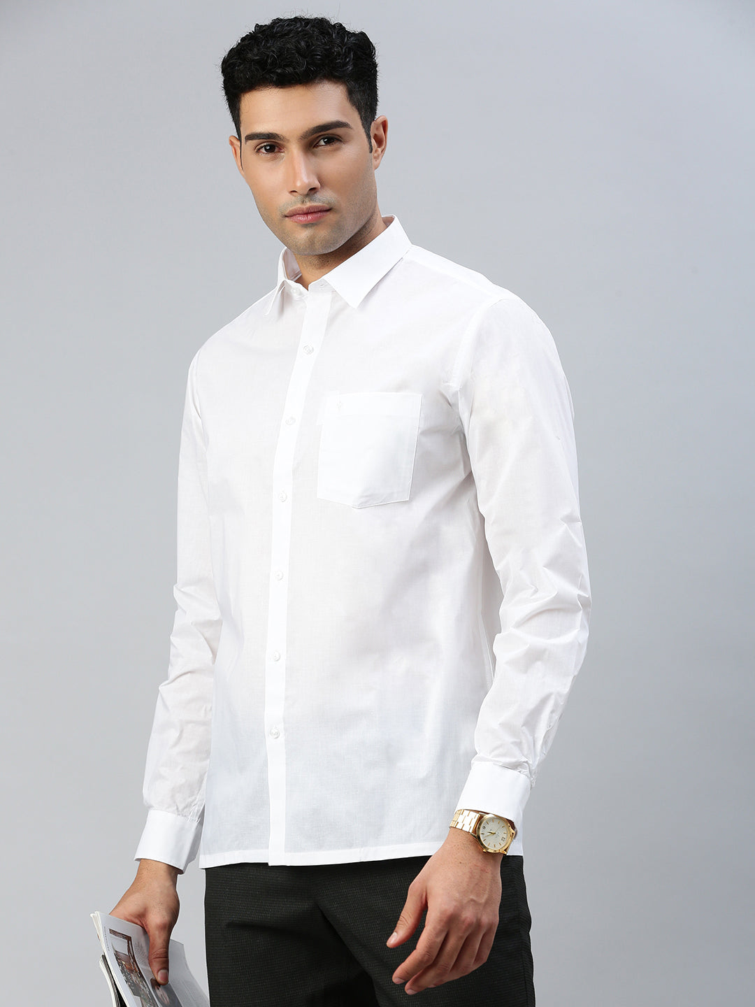 Men 100% Cotton Shirt Justice White