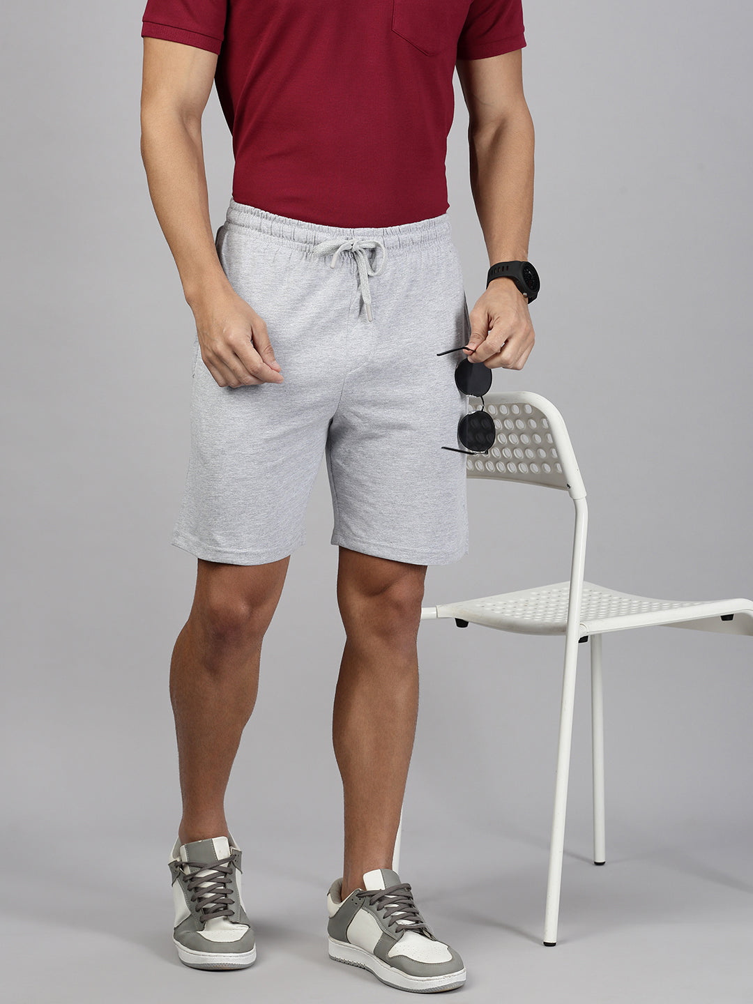Men Maroon T-shirt and Grey Shorts Combo