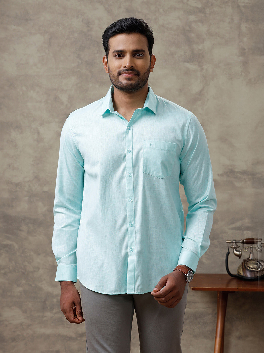 Men Cotton Rich Shirt Light Green T44 TT5