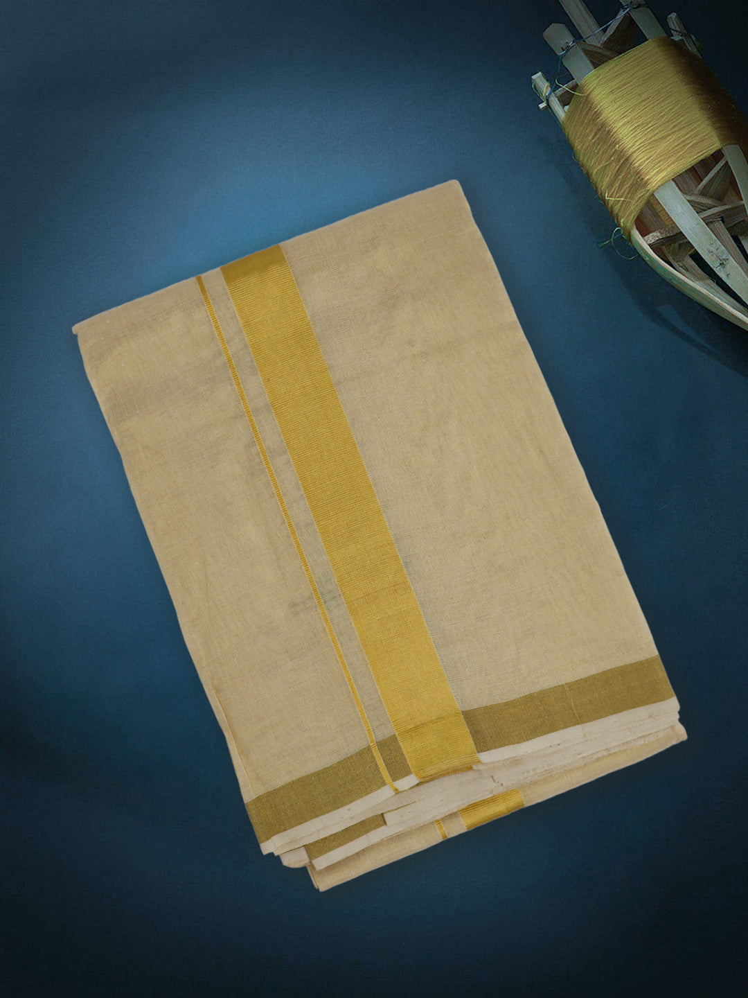 Men Premium Handloom Tissue Gold Dhoti Jari Border HLM70