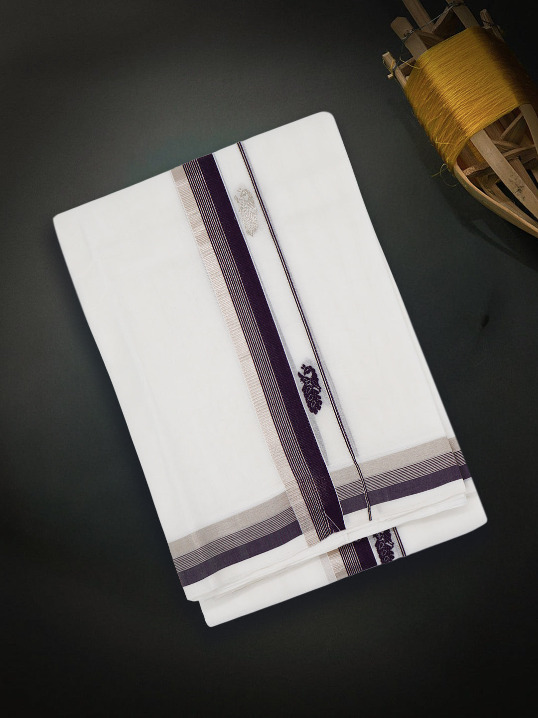 Men Premium Handloom White Dhoti with Fancy Border HLM68