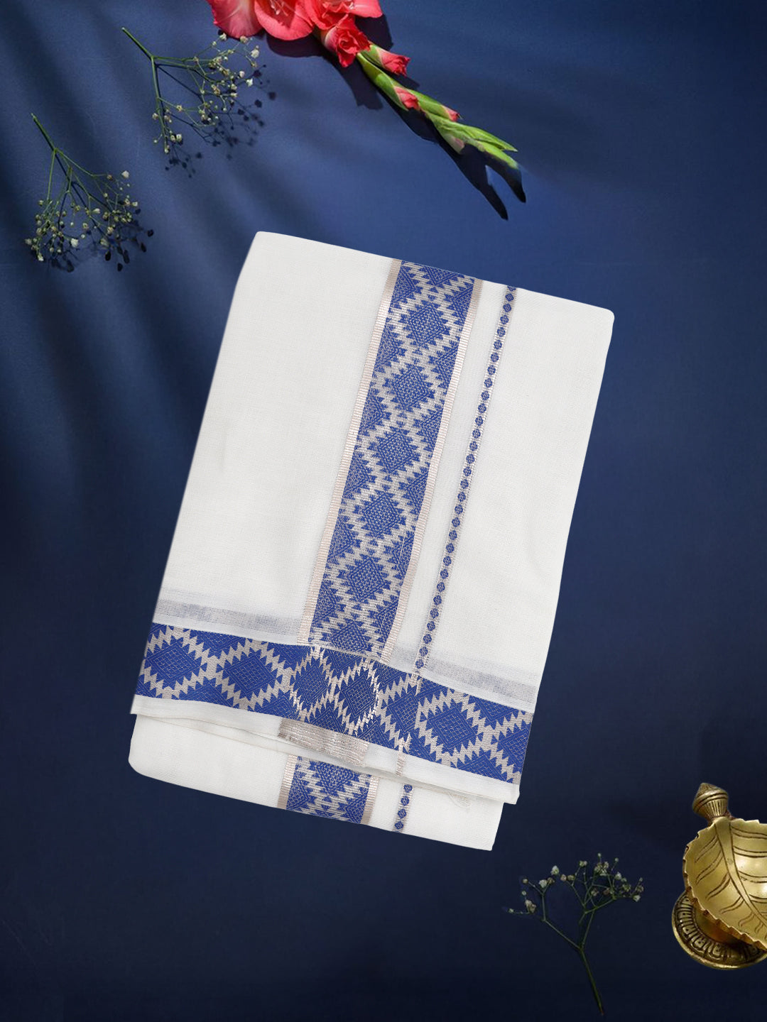 Men Premium Cotton Double Layer White Dhoti with Fancy Jari Border LC28