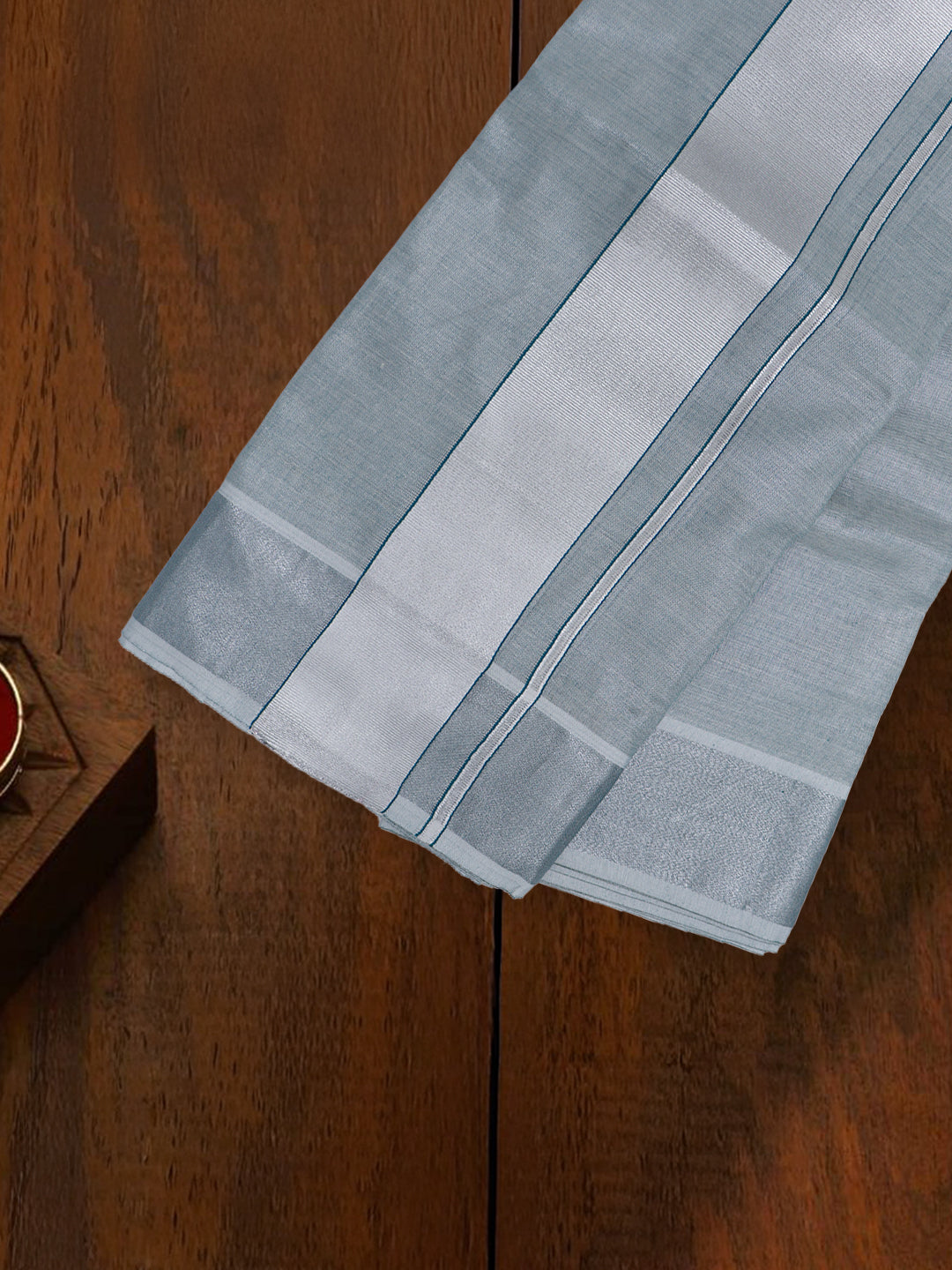 Men Tissue Silver Jari Border Panchakacham with Angavasthram Set (9+5) Gangotri GGC01