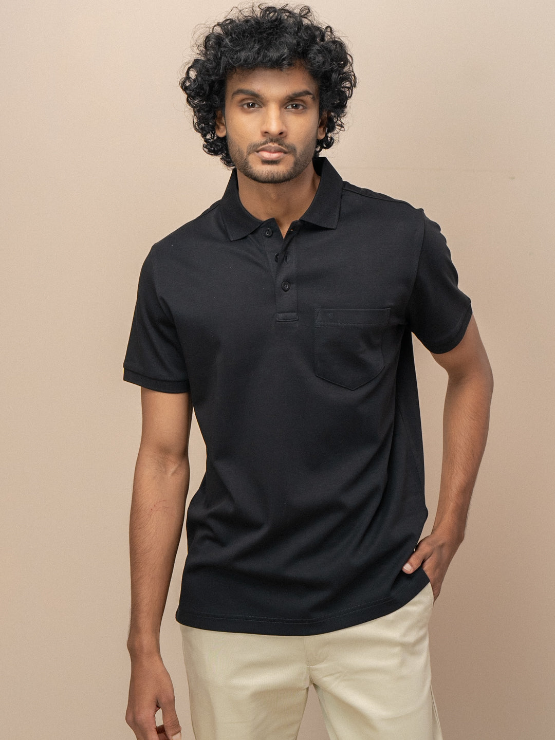 Men Extra Long Staple Cotton Smart Fit Apex Polo T-Shirt Black AX7