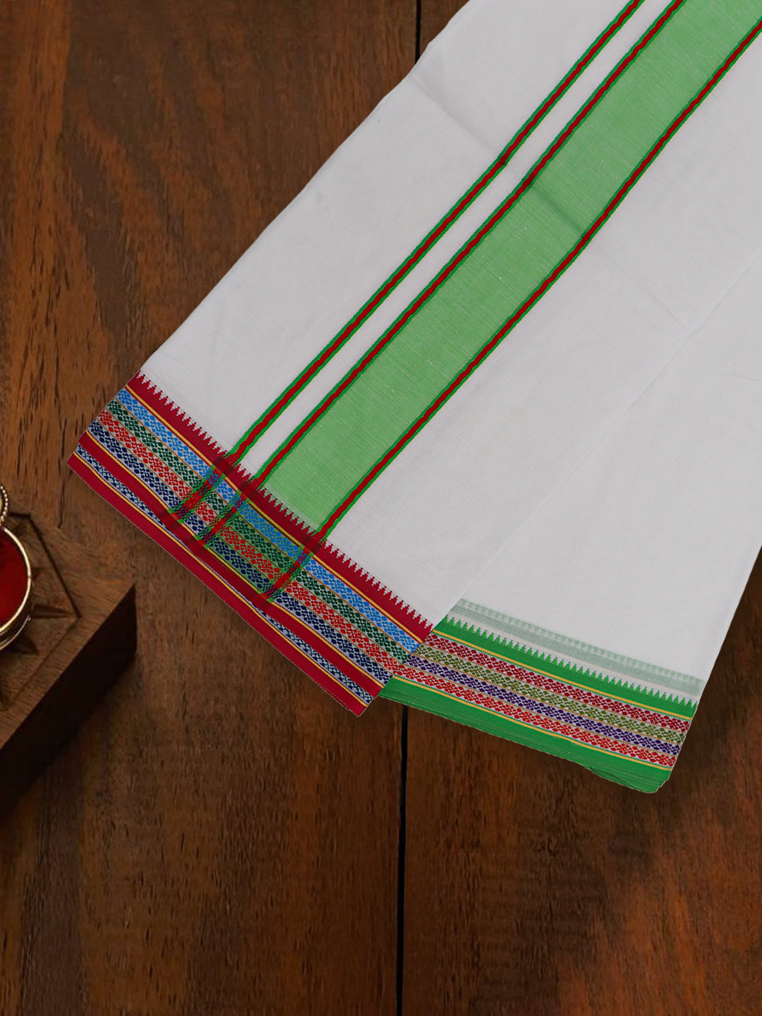 Men Cotton Green Fancy Border Panchakacham with Angavasthram Keerthisena (9+5) KS03