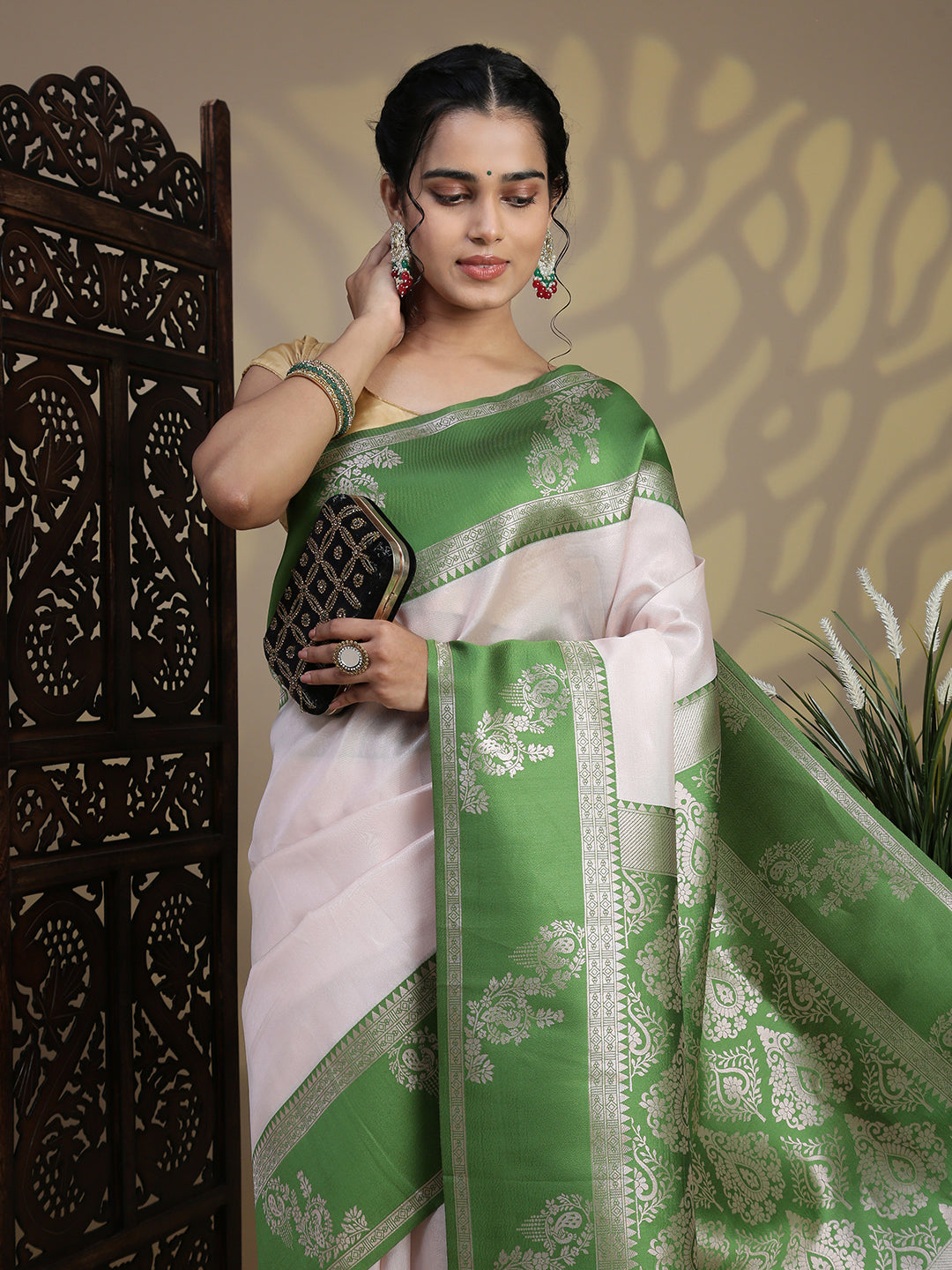 Women Sandal Tissue Saree with Green Border TS64