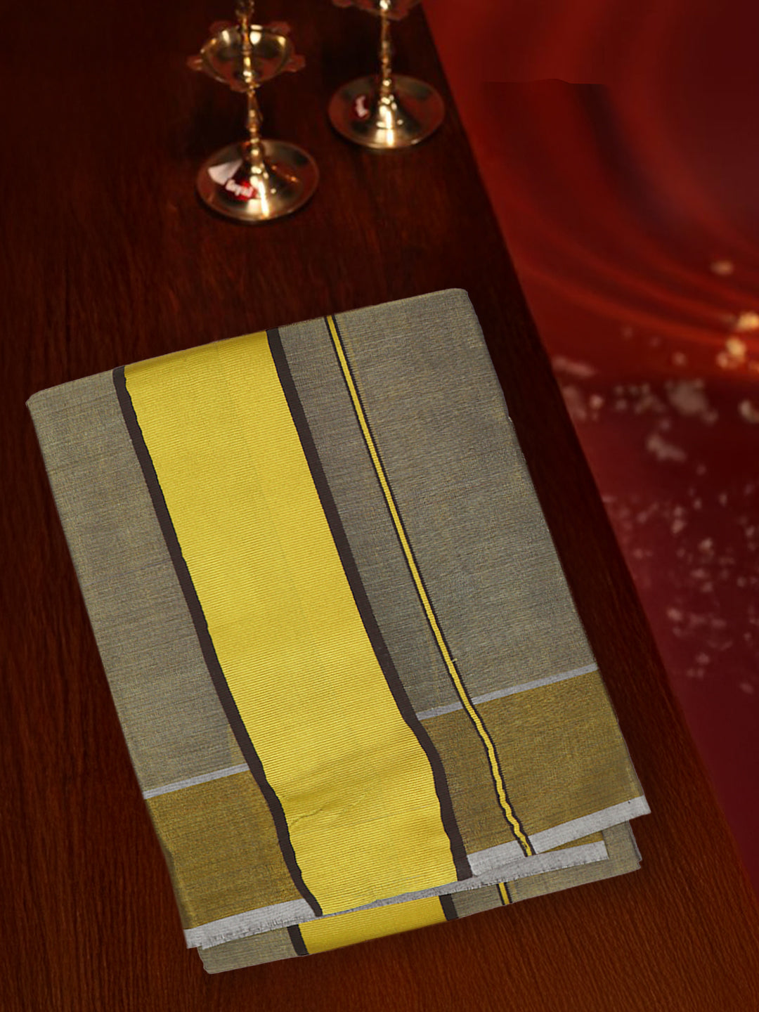 Men Tissue Gold Jari Border Panchakacham with Angavasthram Set (9+5) Gangotri GGC04