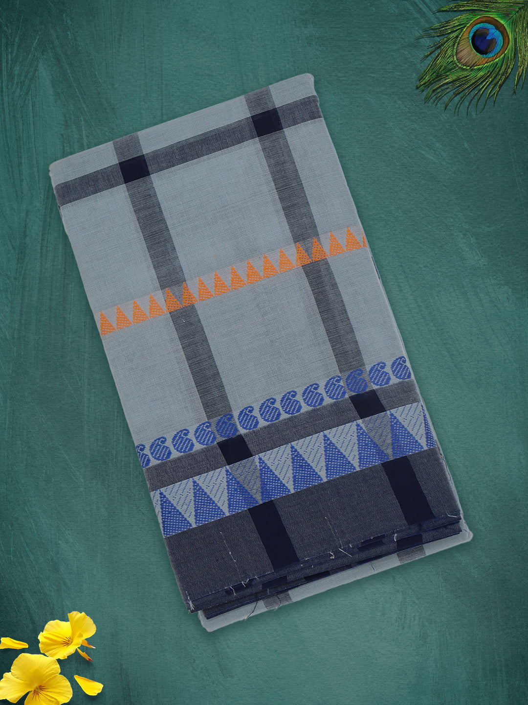 Women Grey Checks Pure Chettinad Cotton Saree PCS218