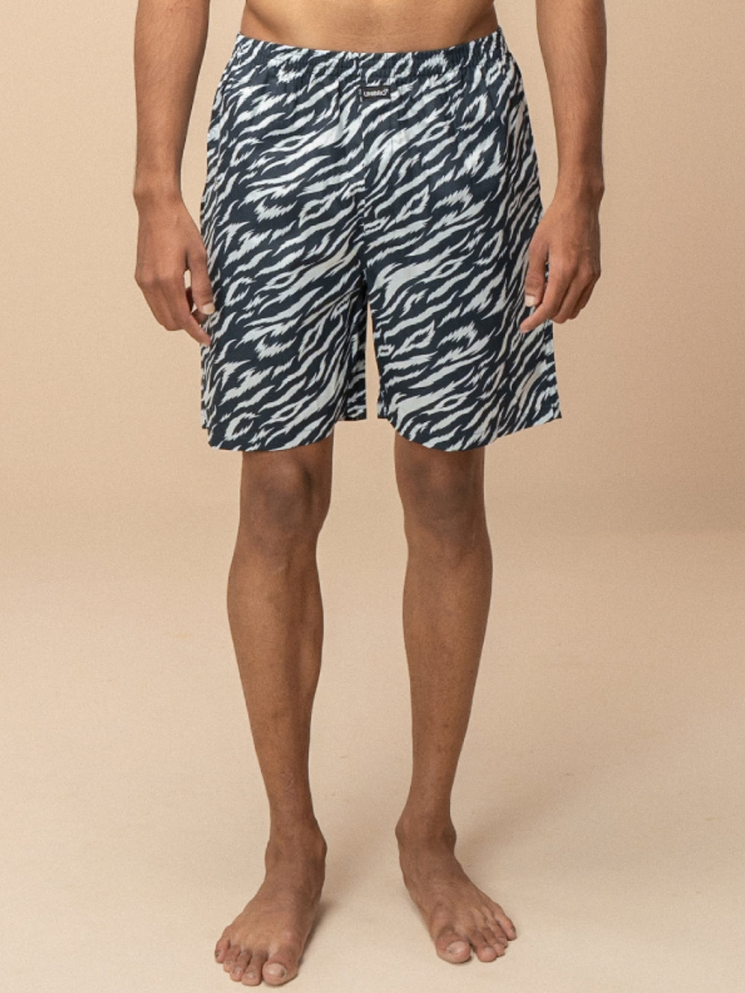 Men 100% Combed Cotton Navy Woven Printed Boxer Long Shorts WB56