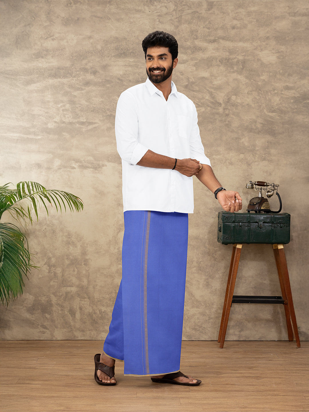 Men Cotton Blend Single Layer Blue Dhoti with Fancy Border Enrich Colour 6