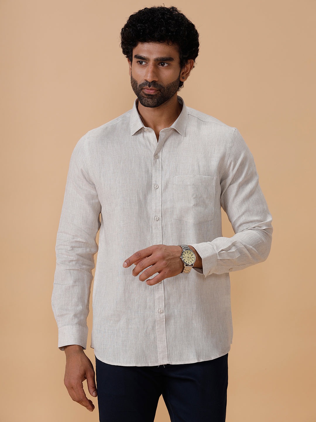 Mens Pure Linen Grey Shirt L10