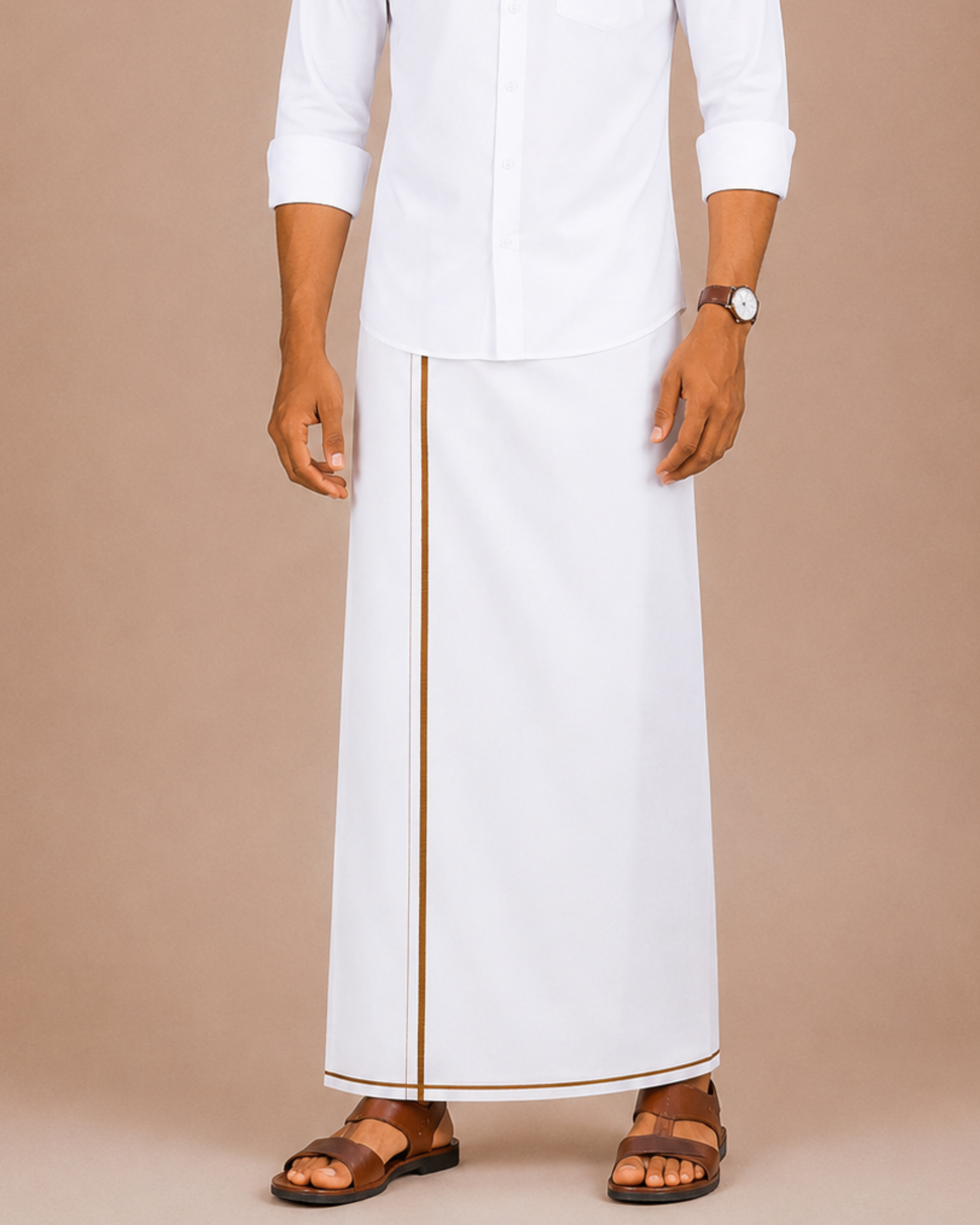 Men Cotton Linen Single Layer White Dhoti with Small Border Lee Sort LDS03