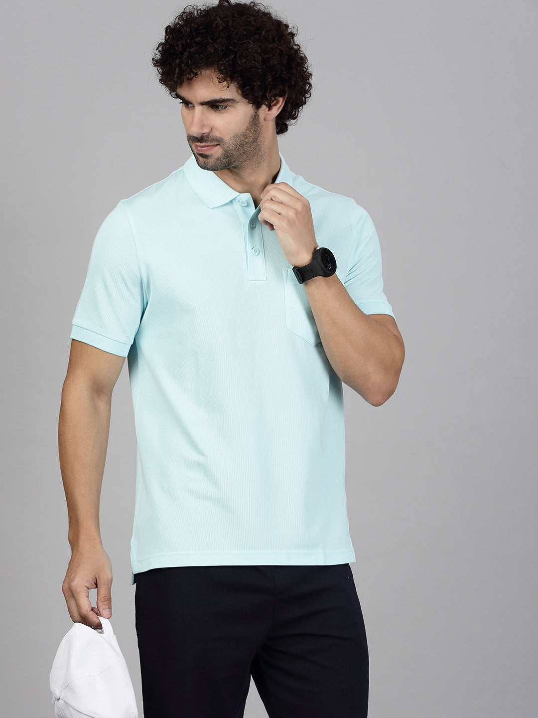 Men Cotton Rich Smart Fit Expert Polo T-Shirt Aqua Marine Blue EP32