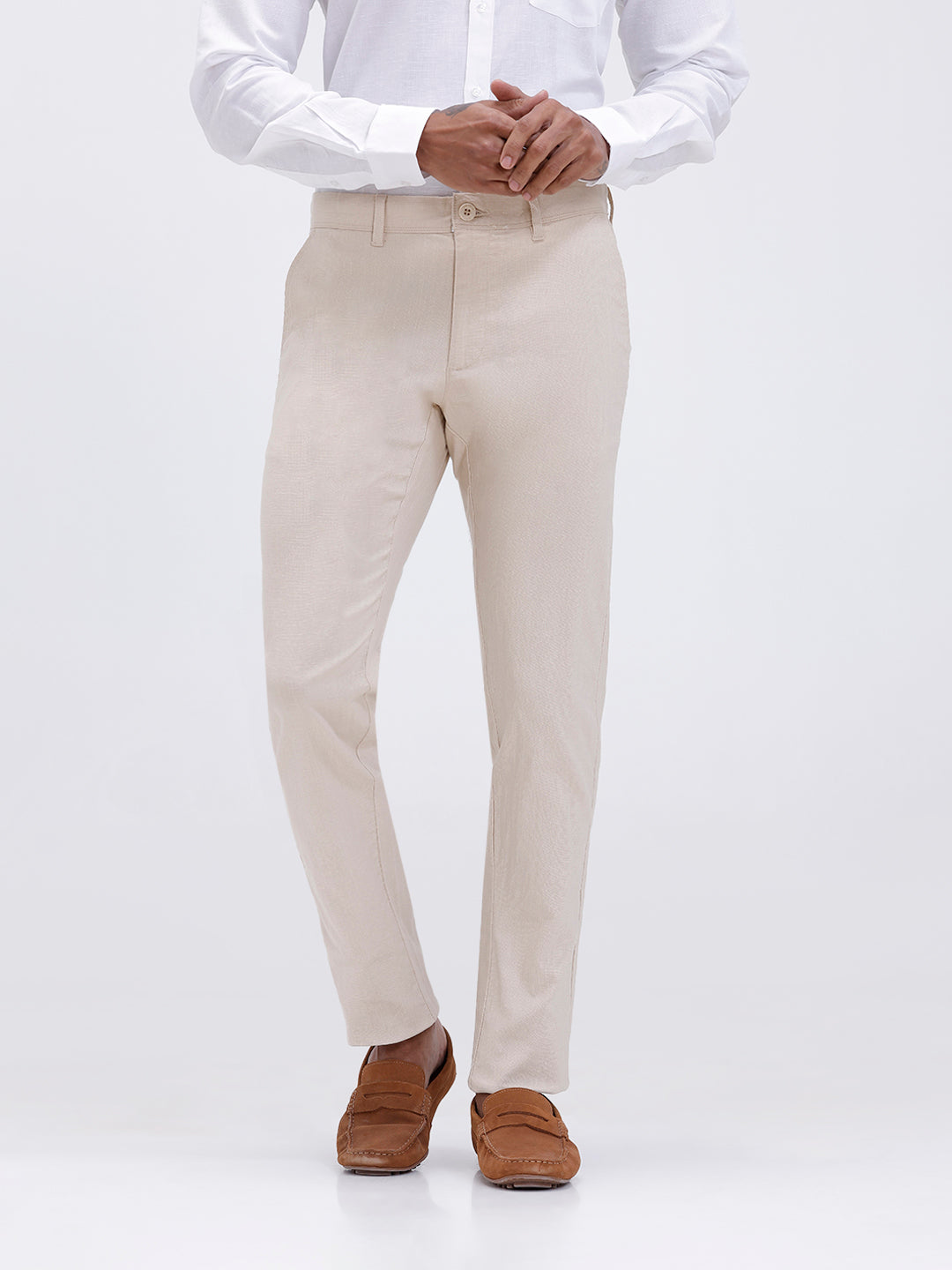 Men Linen Cotton Smart Fit Pant Beige
