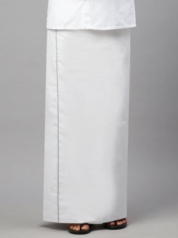 Men 100% Cotton Single Layer White Dhoti with Jari Border Smart Nice