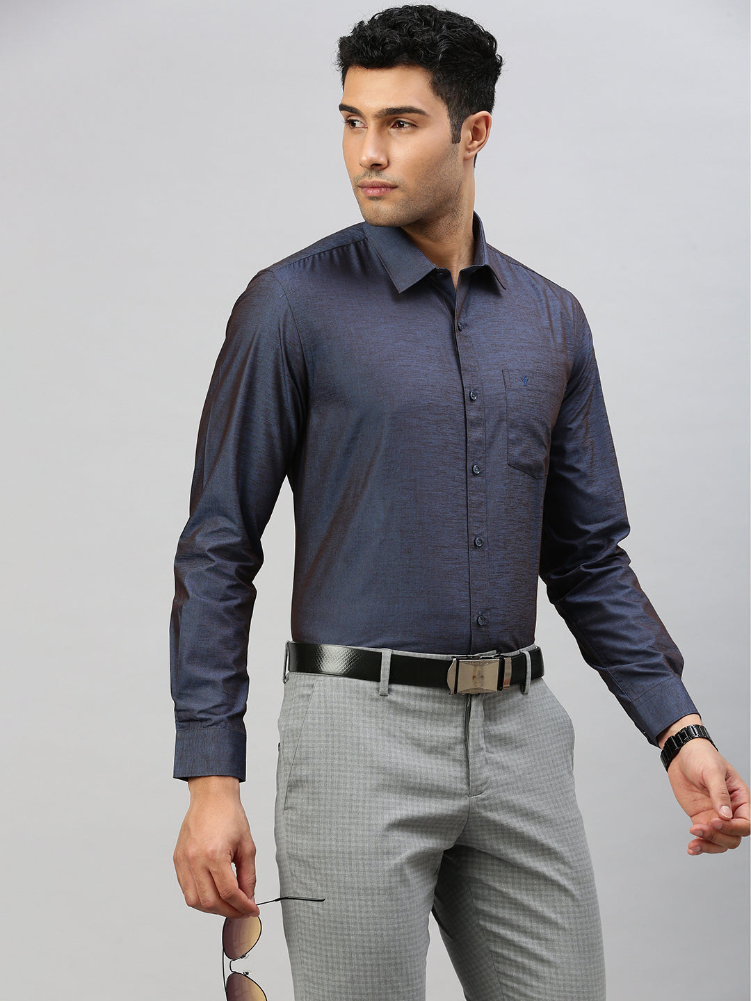 Men Cotton Blend Shirt Navy T46 TV4