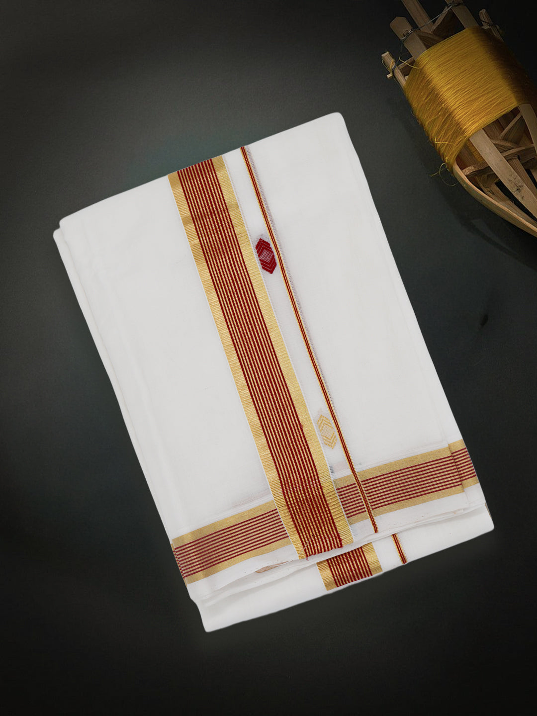 Men Premium Handloom Off White Dhoti with Fancy Border HLM77