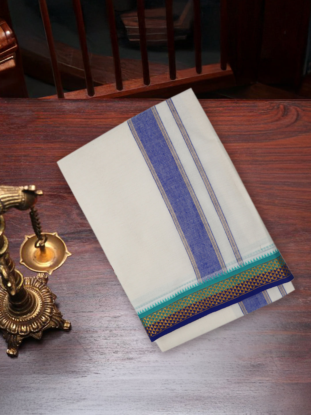 Men Kora Cotton Fancy Jari Border Panchakacham with Angavasthram (9+5) Fancy Pet Kora