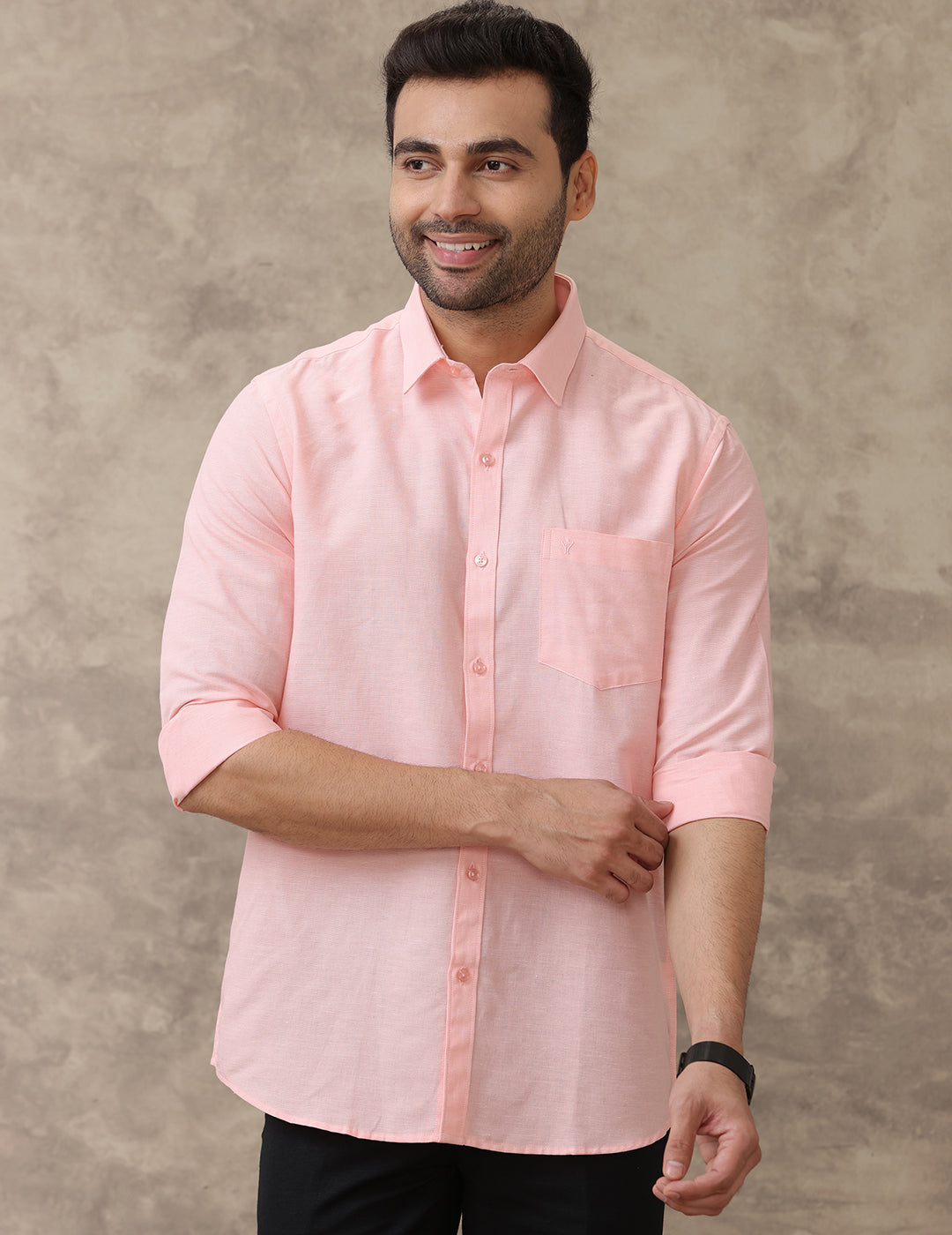 Men Linen Cotton Shirt Pinkish Orange LF16