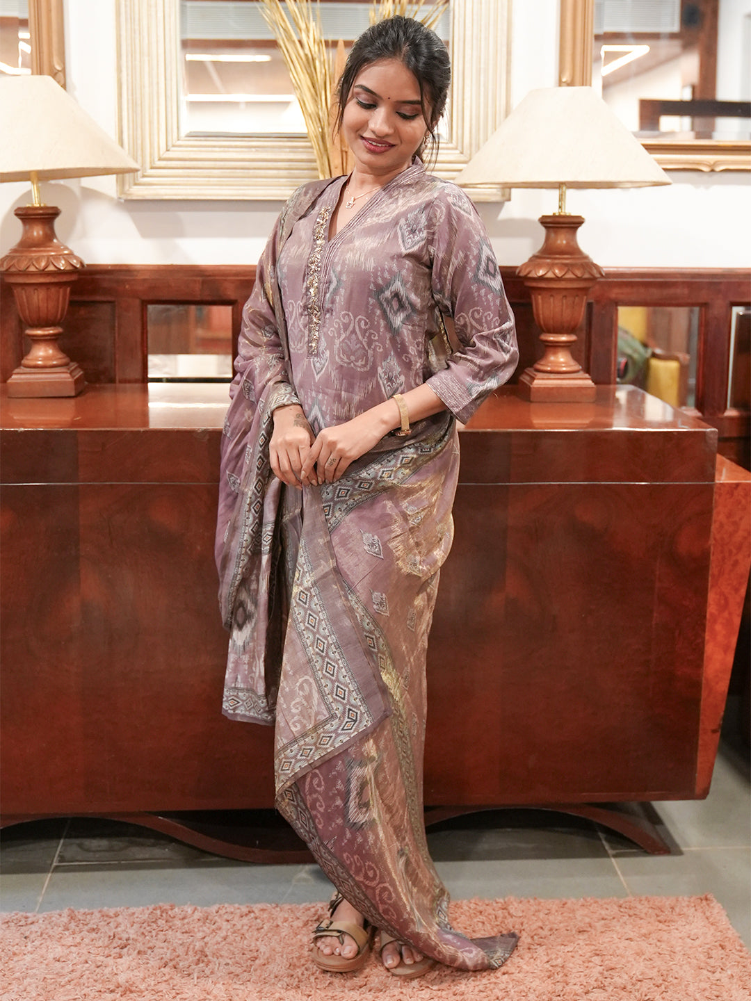 Women Dark Purple MM Silk Embroidery Kurti Set EKS105