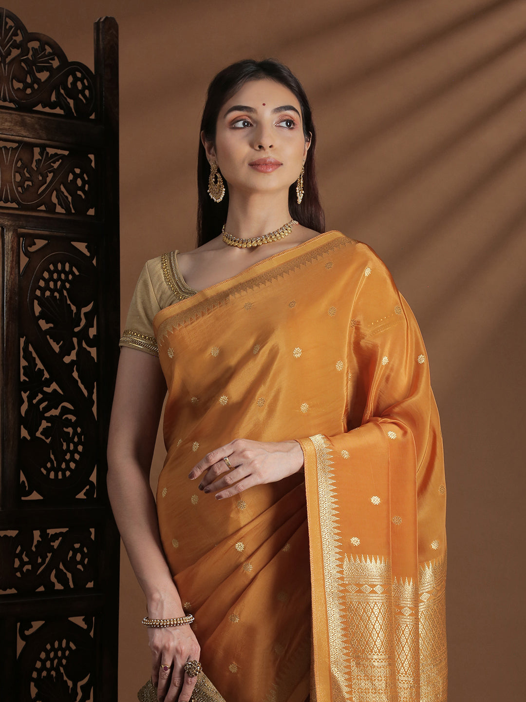 Women Semi Mysore Silk Saree Mustard SS400