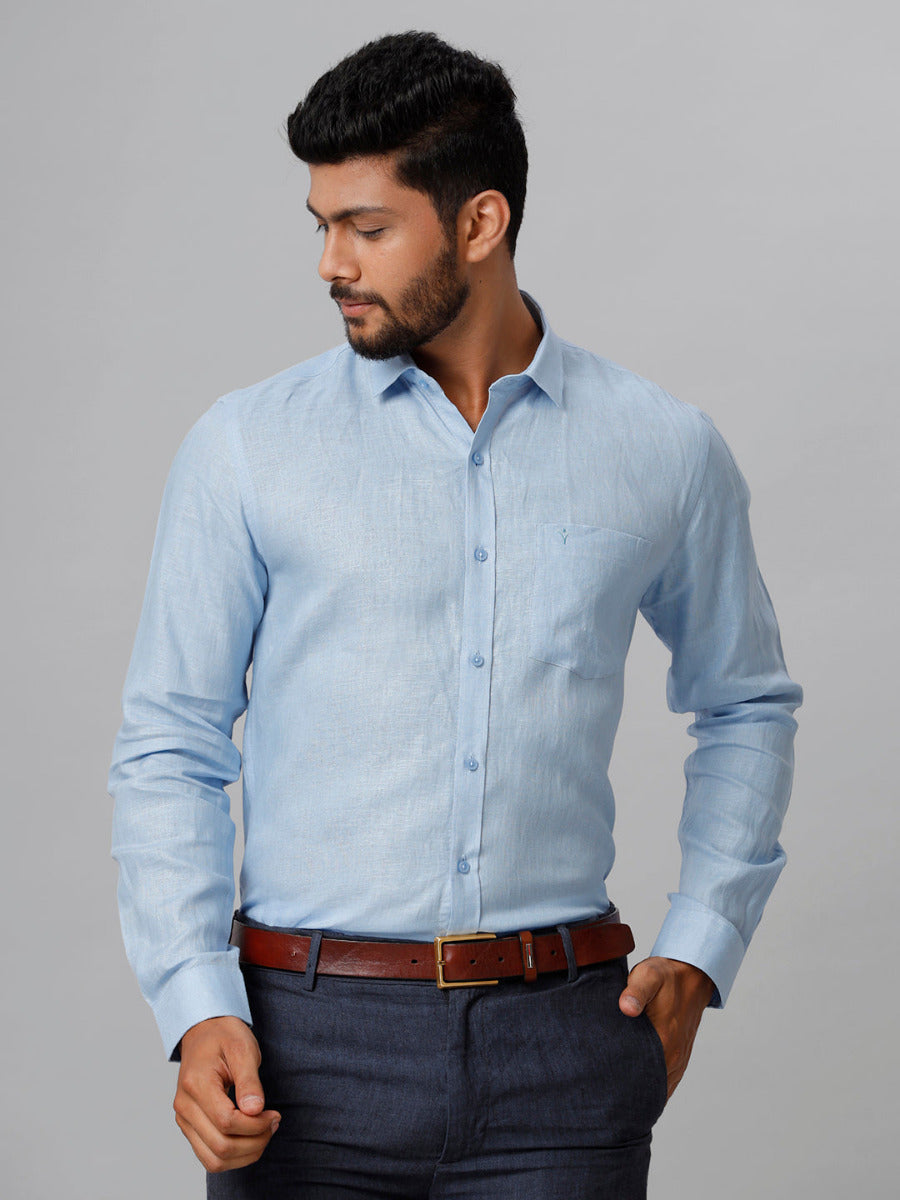 Mens Pure Linen Smart Fit Shirt Blue -L63