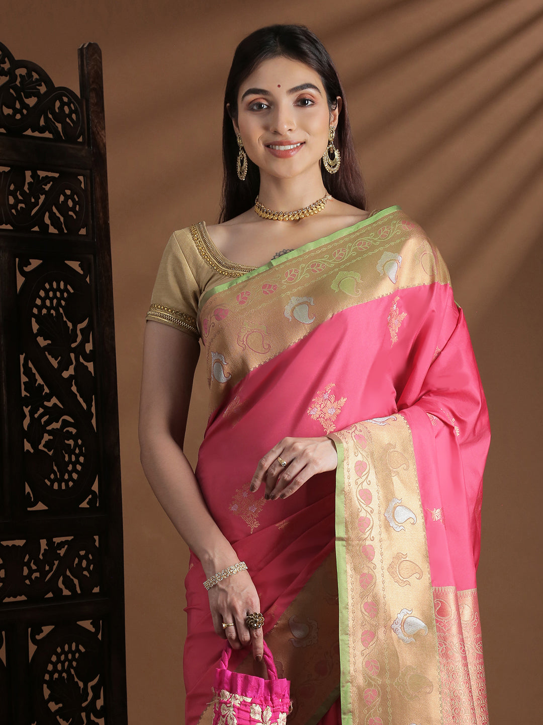 Women Soft Silk Saree Pink SS413