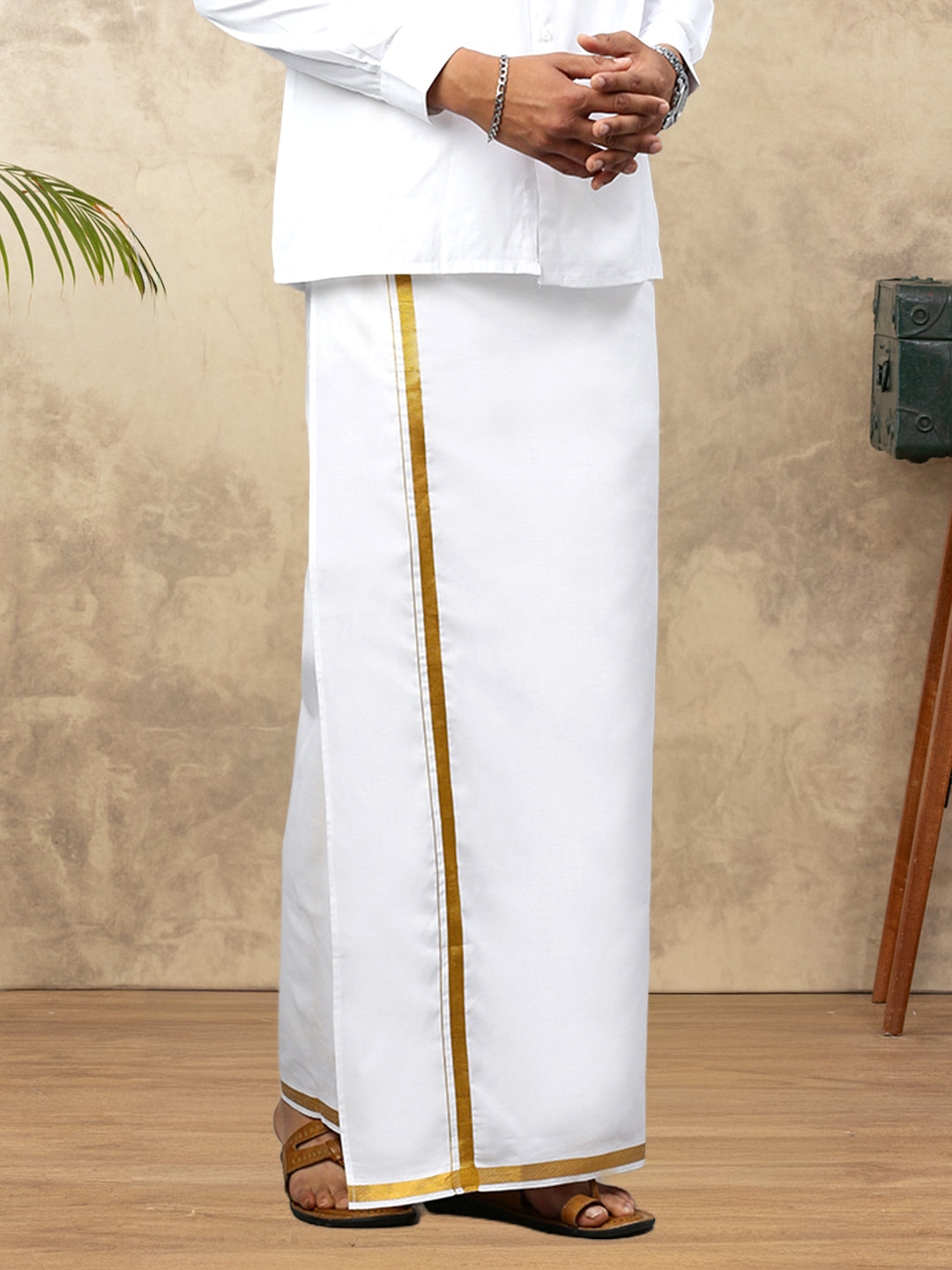 Mens Cotton Blend Dhoti with Jari Border (2M)