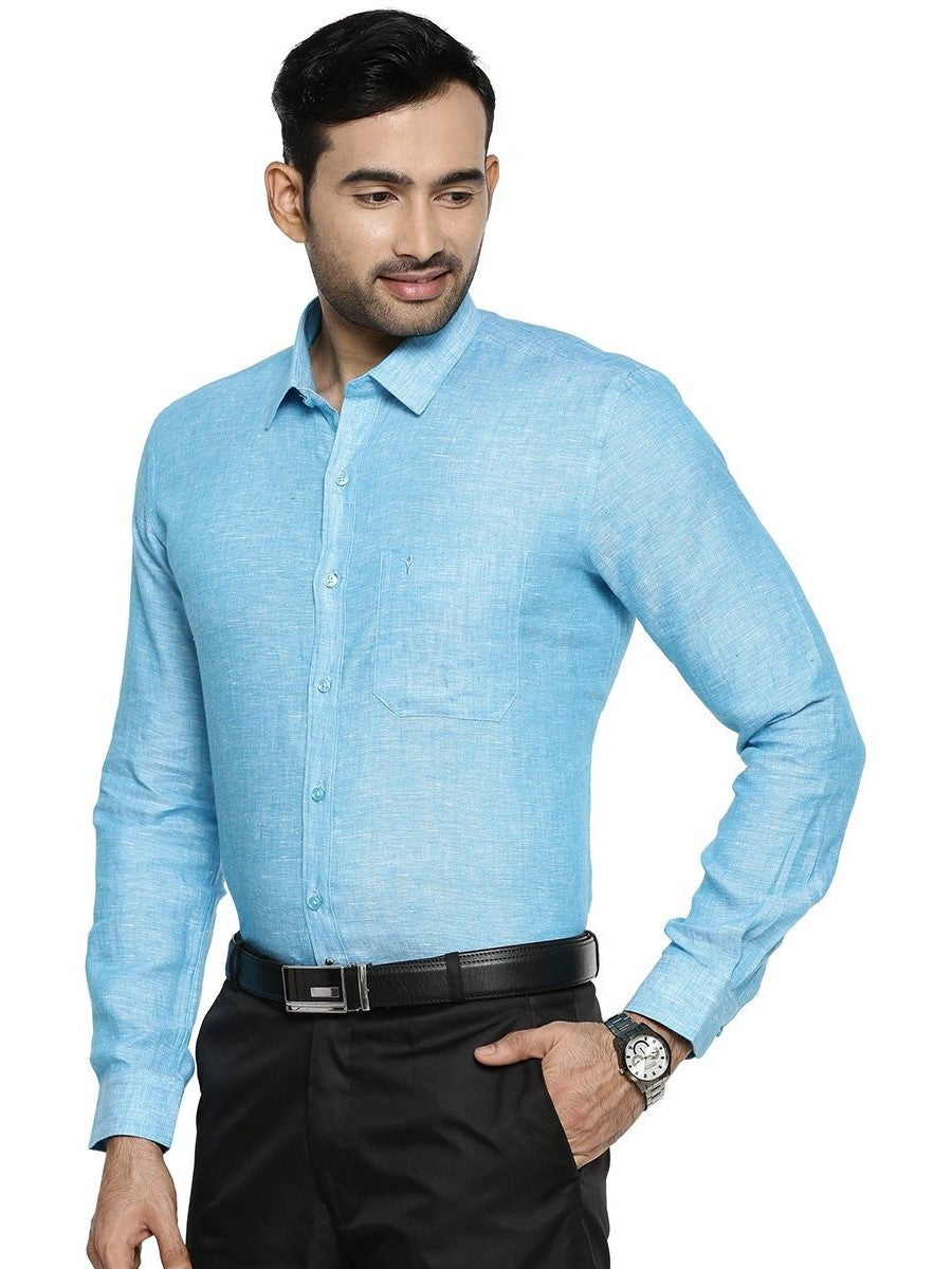 Mens Pure Linen Shirt Blue -L74