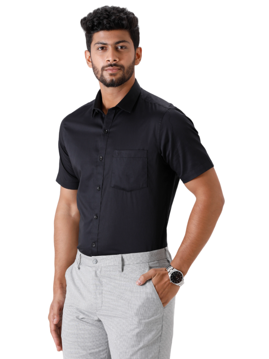 Mens Cotton Formal Half Sleeves Black Shirt-Side view