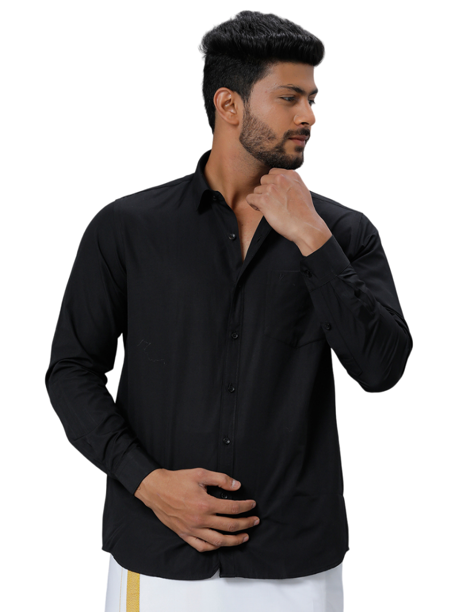 Mens Cotton Blend Formal Full Sleeves Black Shirt