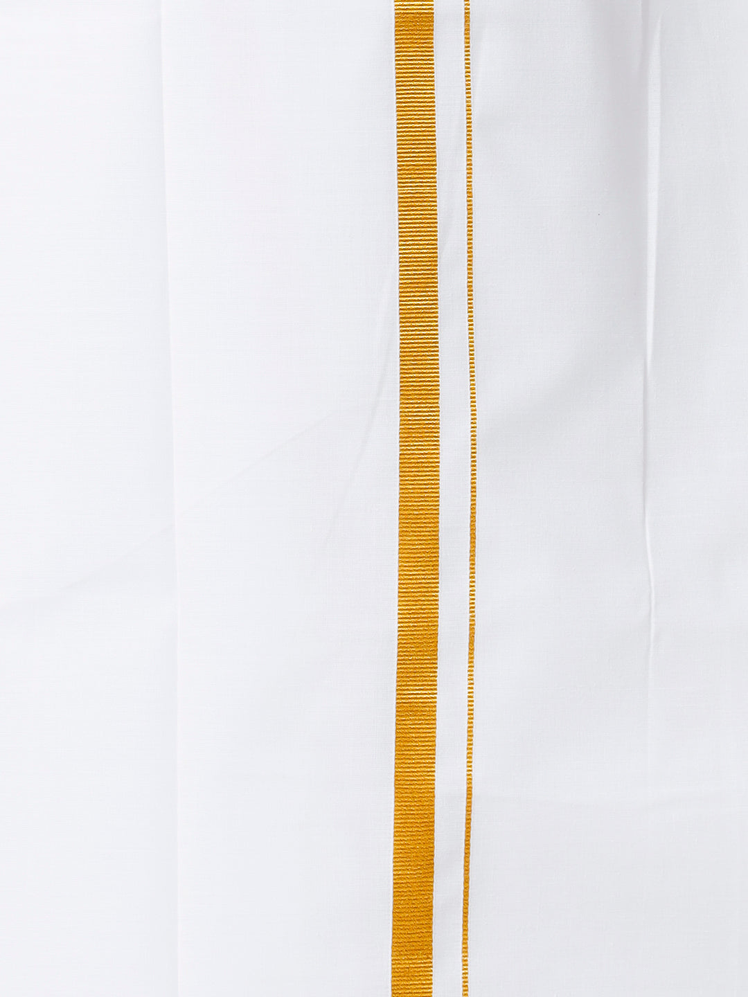 Mens Cotton Full Sleeve White Medium Kurta Top with Gold Jari 1/2" Dhoti Combo-Bottom view