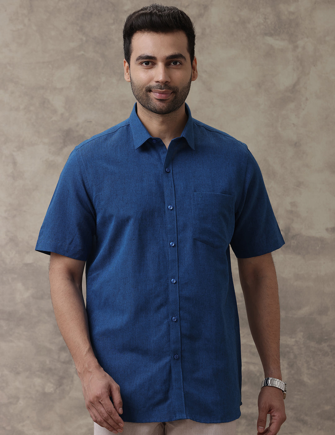 Men Linen Cotton Shirt Dark Blue LF15