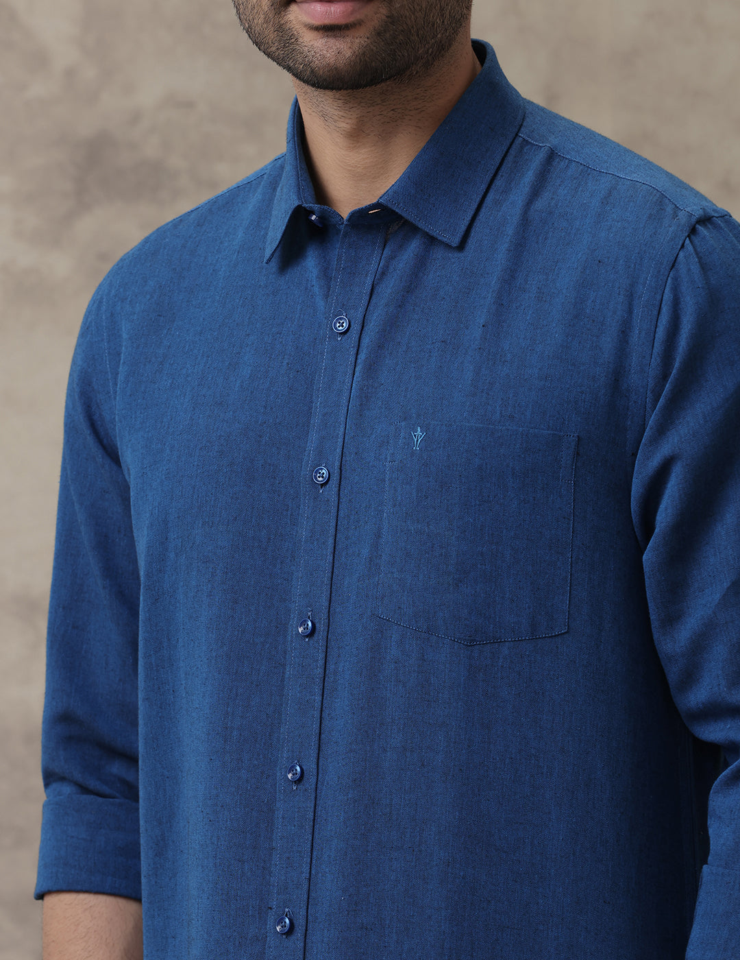 Men Linen Cotton Shirt Dark Blue LF15