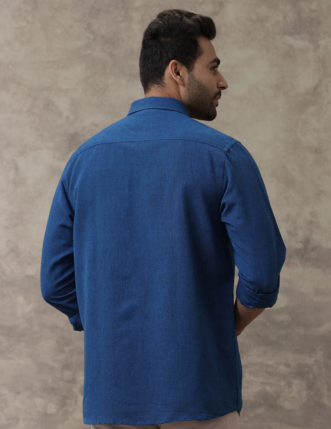 Men Linen Cotton Shirt Dark Blue LF15