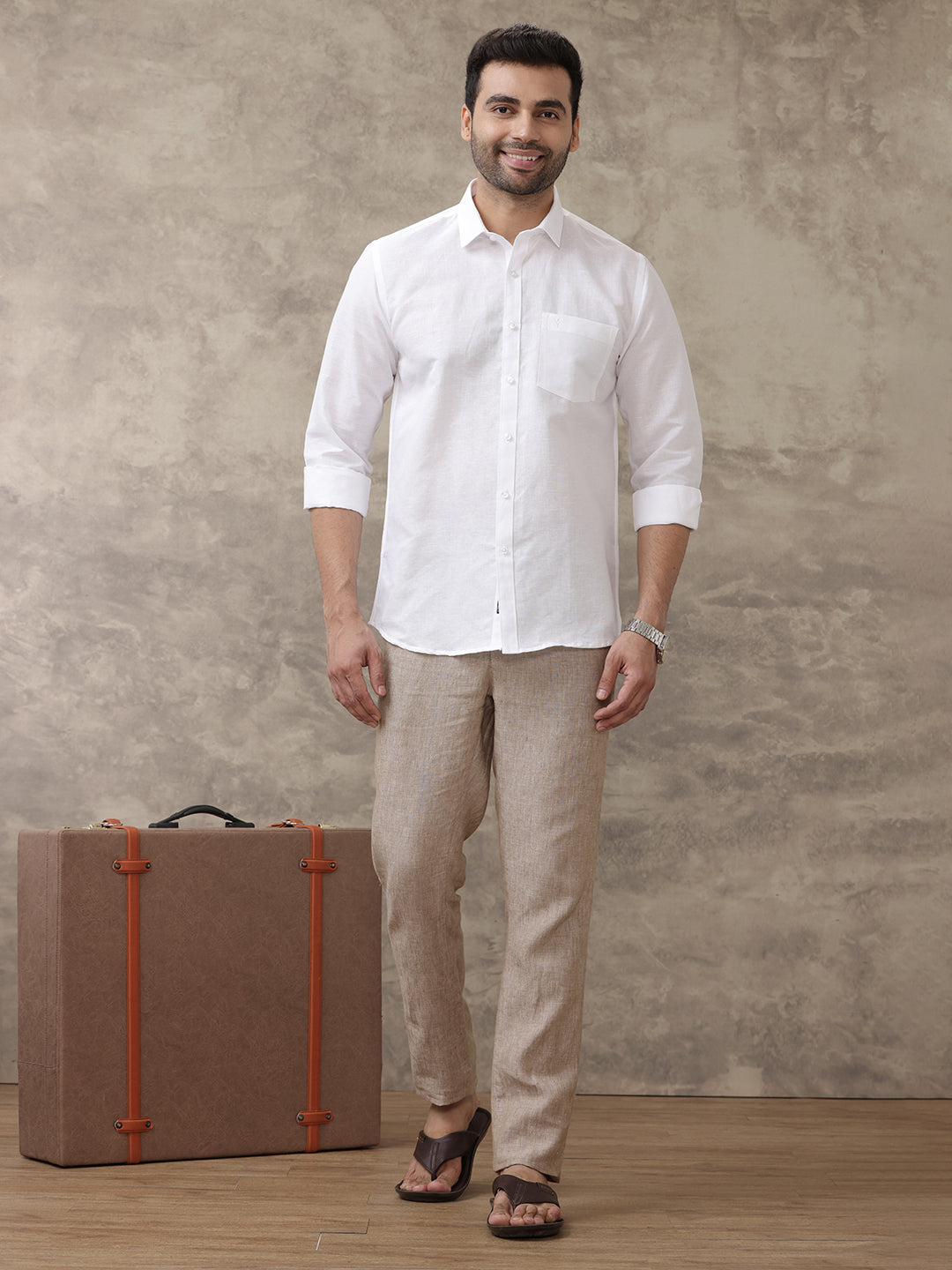 Men Linen Cotton 7447 White Shirts